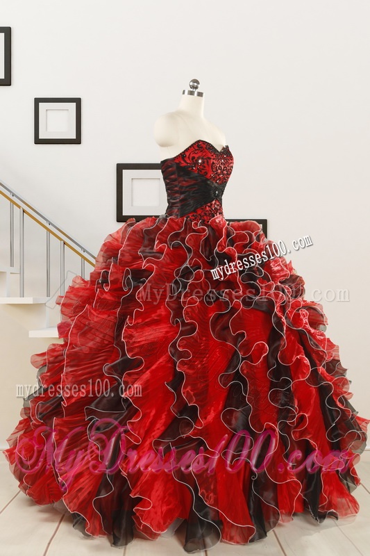 Unique Beaded Sweetheart Organza Quinceanera Dress in Multi-color