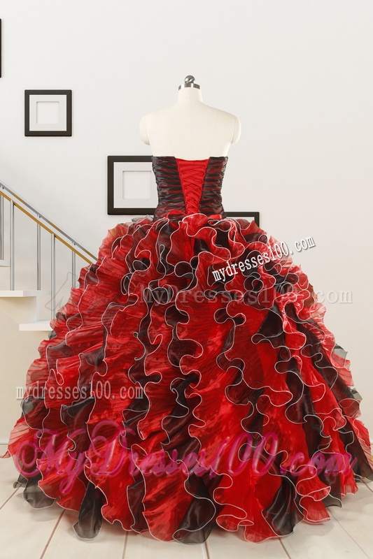 Unique Beaded Sweetheart Organza Quinceanera Dress in Multi-color
