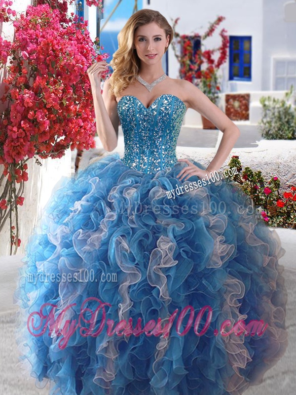 Visible Boning Beaded and Ruffled Quinceanera Dress in Hot Pink