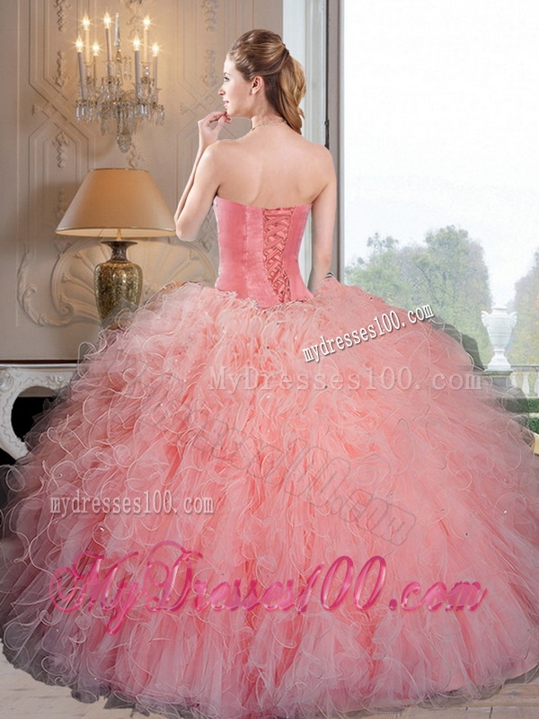 Wonderful Baby Pink Organza Quinceanera Dresses with Beading and Ruffles