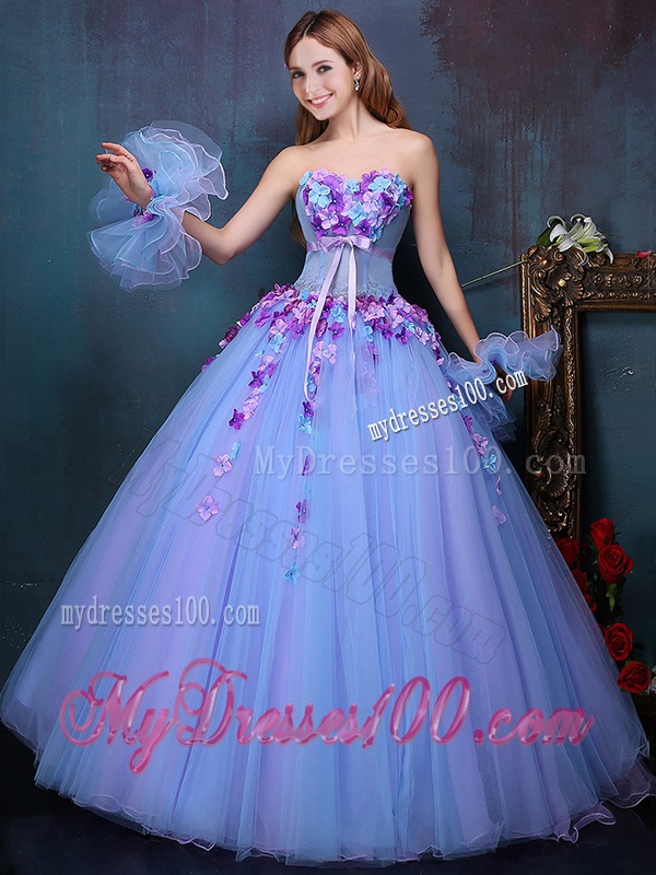 Wonderful Really Puffy A Line Quinceanera Dress with Appliques and Bowknot