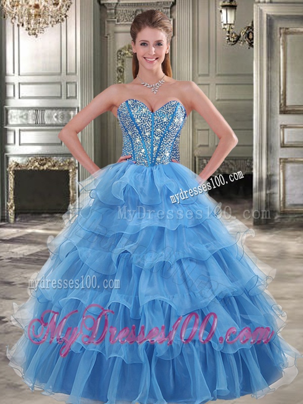 Wonderful Rose Pink Sweet 16 Dress with Beading and Ruffled Layers