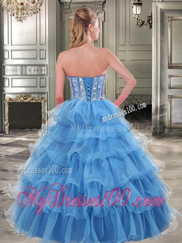 Wonderful Rose Pink Sweet 16 Dress with Beading and Ruffled Layers