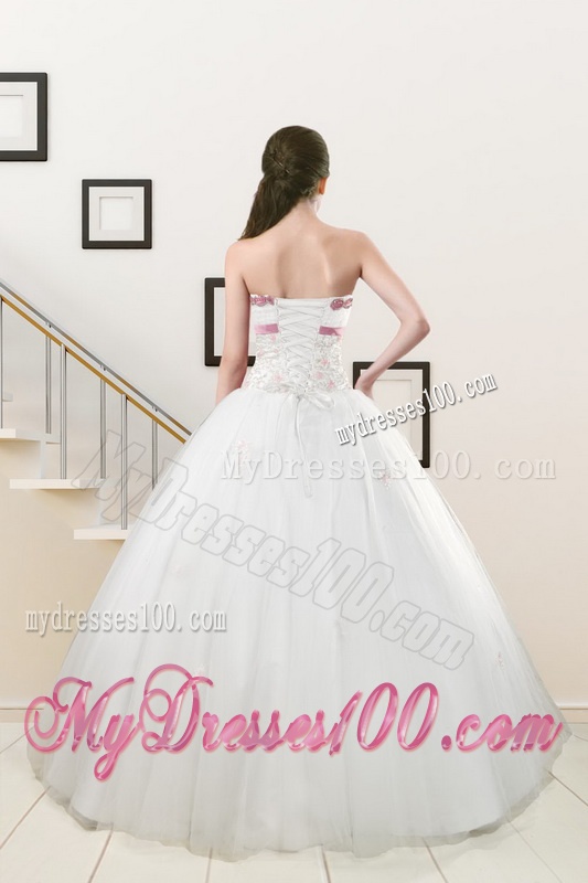 2016 Discount Strapless Appliques and Belt Quinceanera Dresses in White