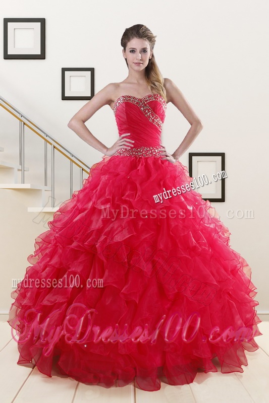Pretty Sweetheart Ball Gown 2016 Sweet 16 Dresses in Coral Red