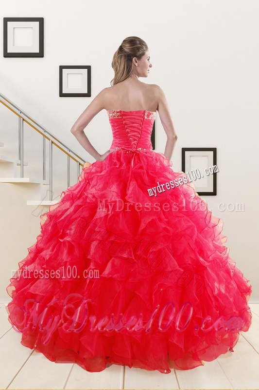 Pretty Sweetheart Ball Gown 2016 Sweet 16 Dresses in Coral Red