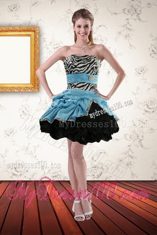 Zebra Print Strapless Multi Color Sweet 15 Dresses with Ruffles and Pick Ups