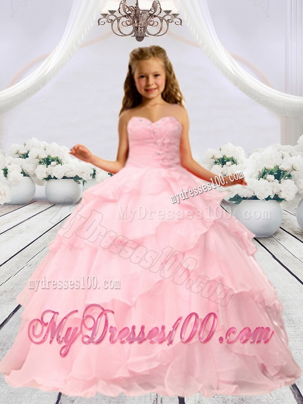 Baby Pink Beaded Decorats Little Girl Pageant Dress with Layers