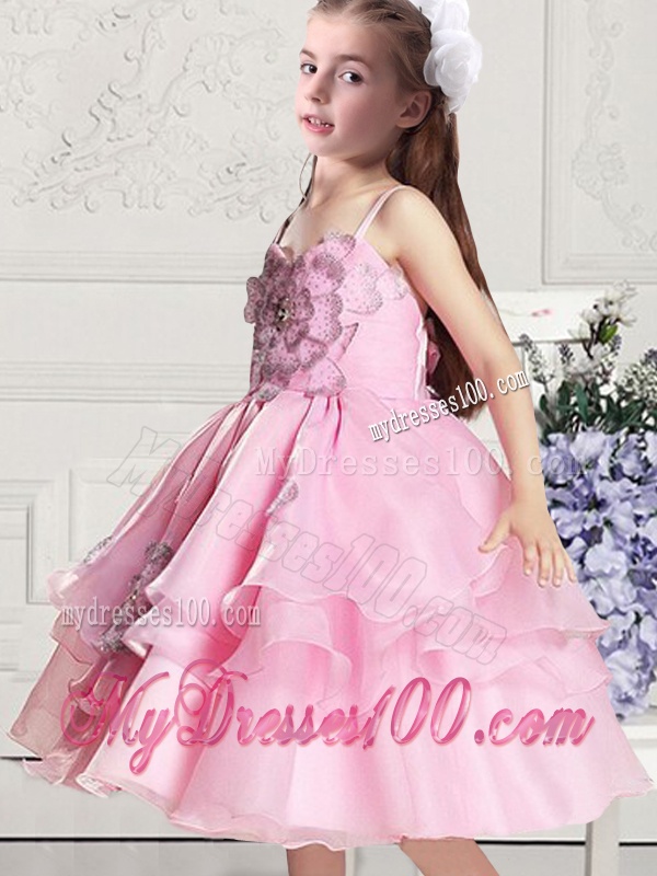 Beautiful 2016 Pink Little Girl Pageant Dresses with Appliques and Bowknot