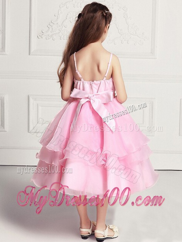 Beautiful 2016 Pink Little Girl Pageant Dresses with Appliques and Bowknot