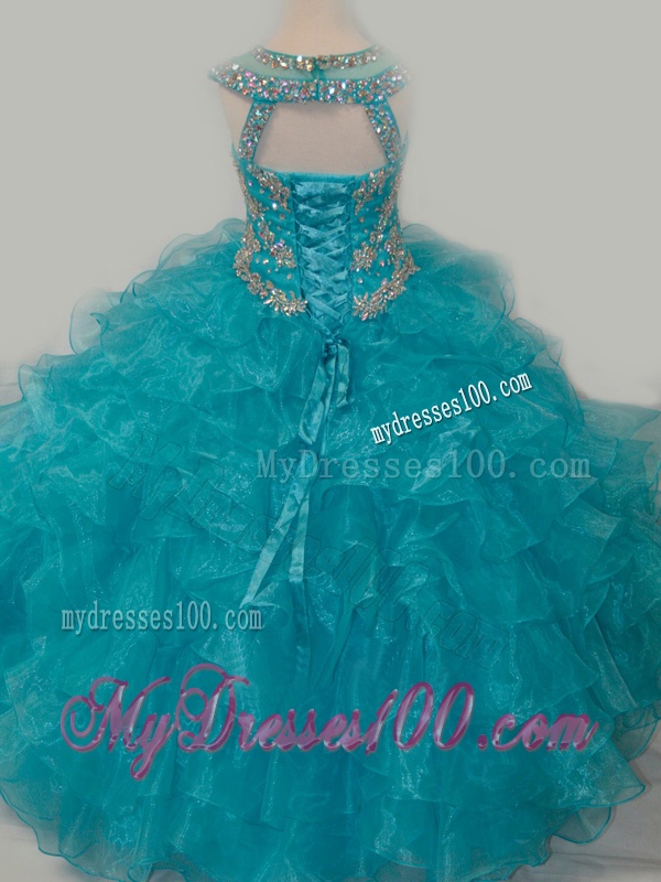 Beautiful Ball Gown Scoop Beaded Bodice Little Girl Pageant Dress with Lace Up