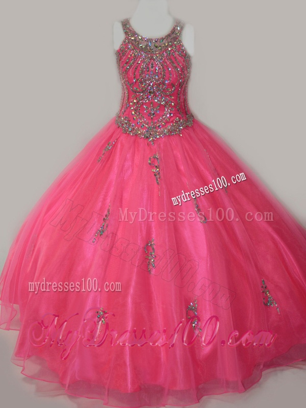 Beautiful Ball Gown Scoop Floor-length Beaded Lace Up Little Girl Pageant Dress in Organza