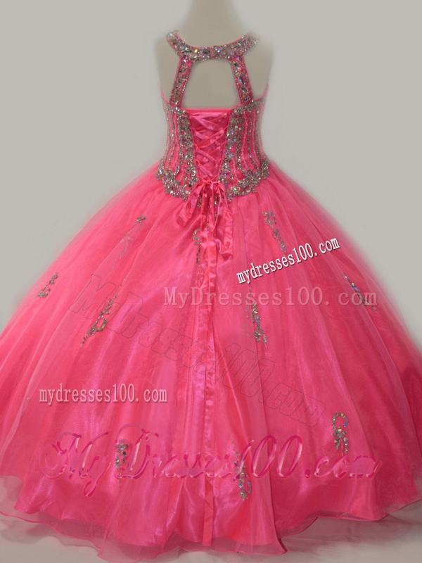 Beautiful Ball Gown Scoop Floor-length Beaded Lace Up Little Girl Pageant Dress in Organza