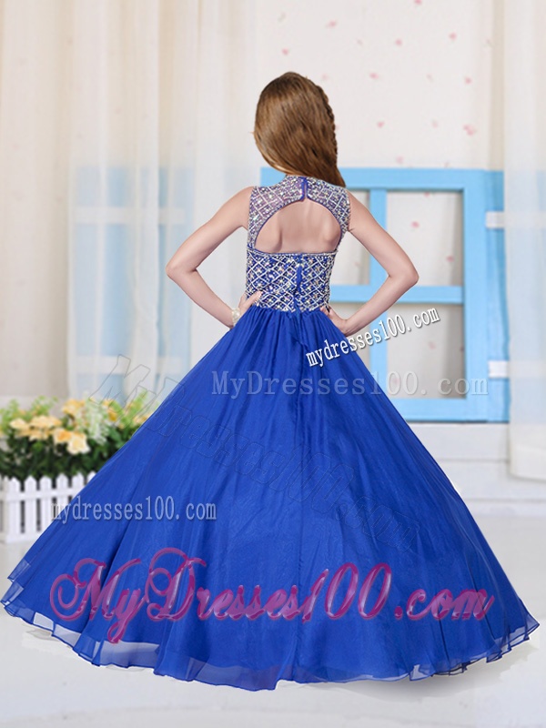 Beautiful Ball Gowns Straps Blue Little Girl Pageant Dress with Beading