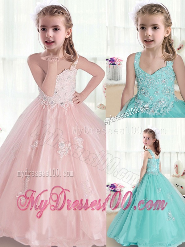 Beautiful Straps Little Girl Pageant Dresses with Appliques and Beading