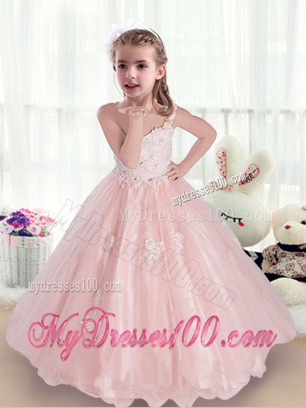Beautiful Straps Little Girl Pageant Dresses with Appliques and Beading