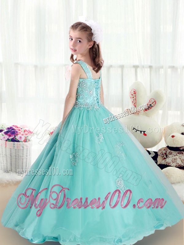 Beautiful Straps Little Girl Pageant Dresses with Appliques and Beading
