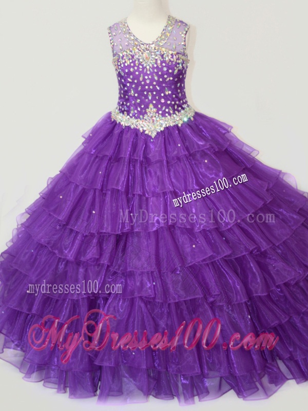 Classical Beaded and Ruffled Layers Little Girl Pageant Dress in Purple