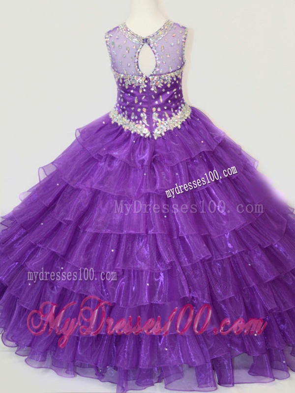 Classical Beaded and Ruffled Layers Little Girl Pageant Dress in Purple
