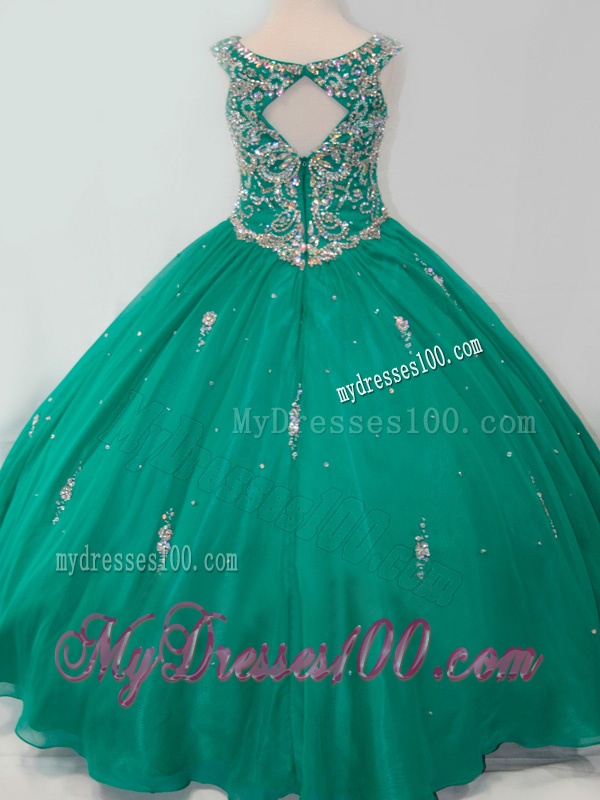 Classical Puffy Skirt Scoop Dark Green Little Girl Pageant Dress with Beading