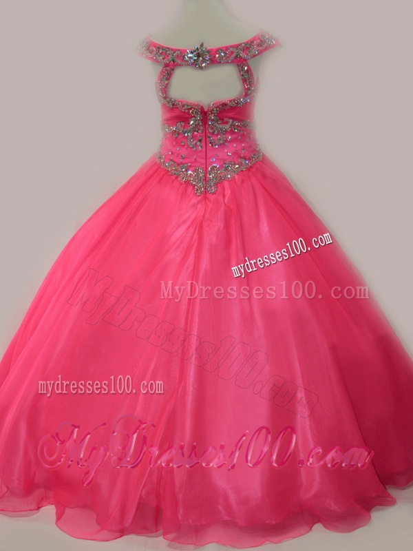 Cute Beaded Bodice Zipper Up Little Girl Pageant Dress in Hot Pink