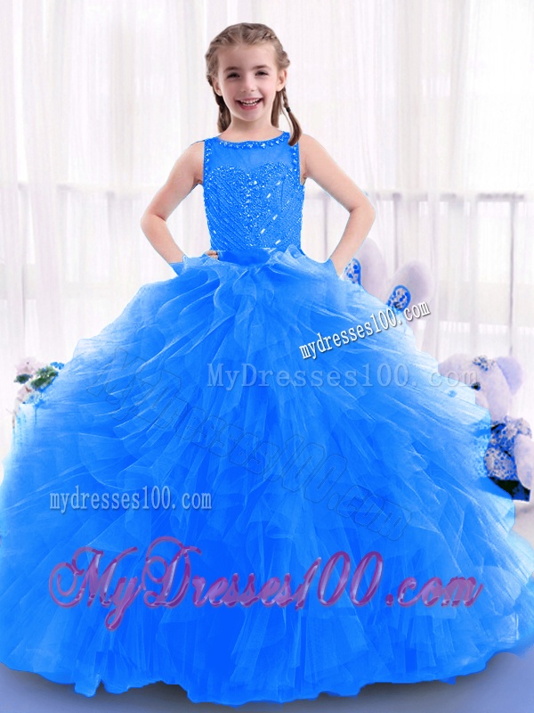 Fashionable Blue Mini Quinceanera Gowns with Ruffles and Beading