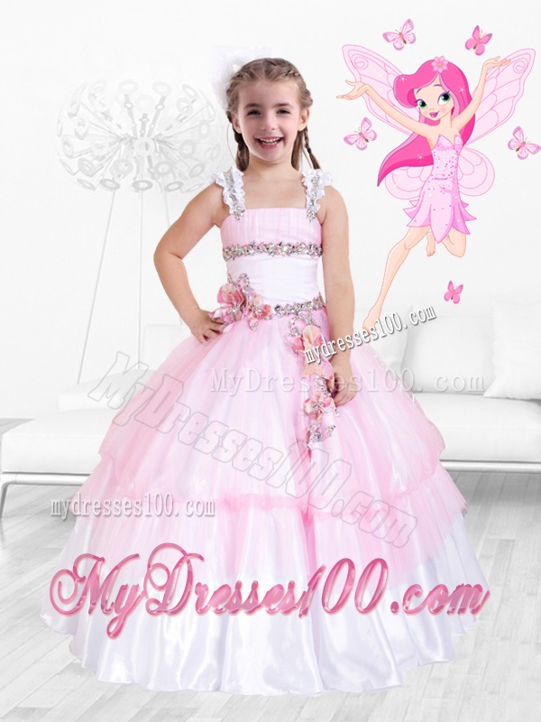Fashionable Hand Made Flowers Little Girl Pageant Dresses with Beading