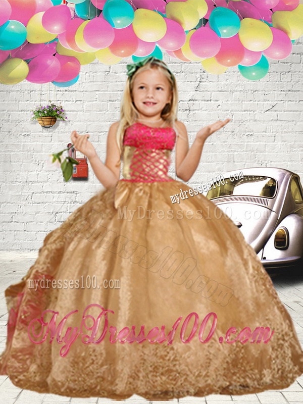 Gold Embroidery Little Girl Pageant Dress with Ruffles