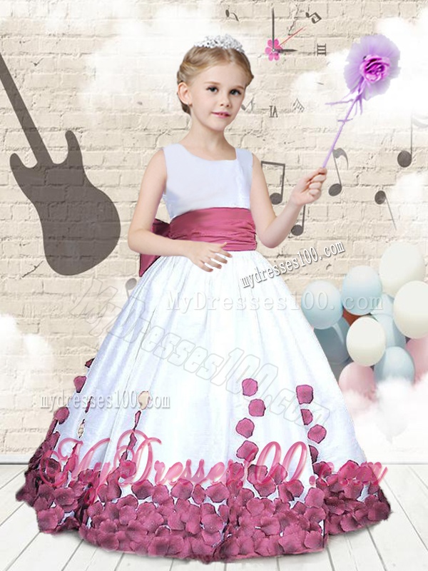 Hot Sale Scoop Long Little Girl Pageant Dresses with Bowknot