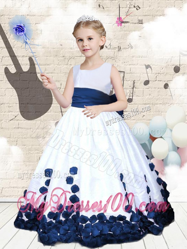 Hot Sale Scoop Long Little Girl Pageant Dresses with Bowknot