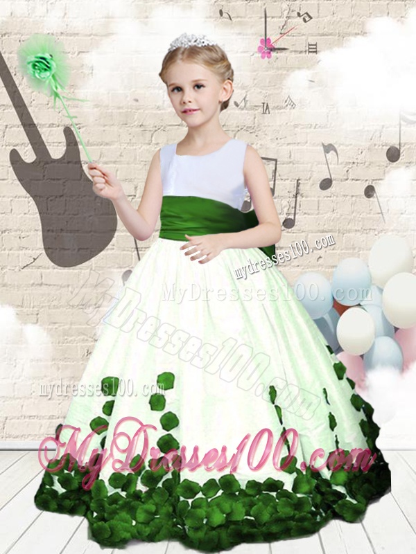 Hot Sale Scoop Long Little Girl Pageant Dresses with Bowknot