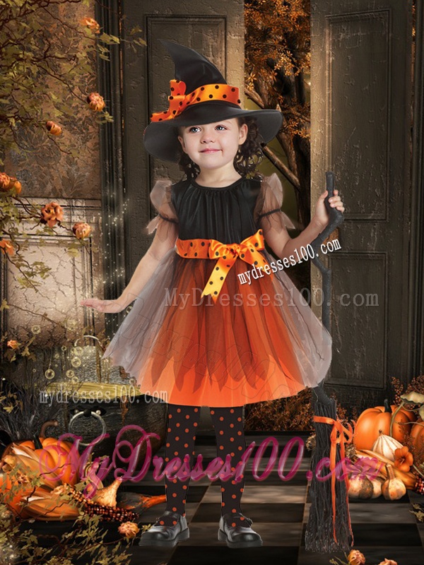 Lovely A Line Scoop Bowknot Little Girl Pageant Dress in Orange Red and Black