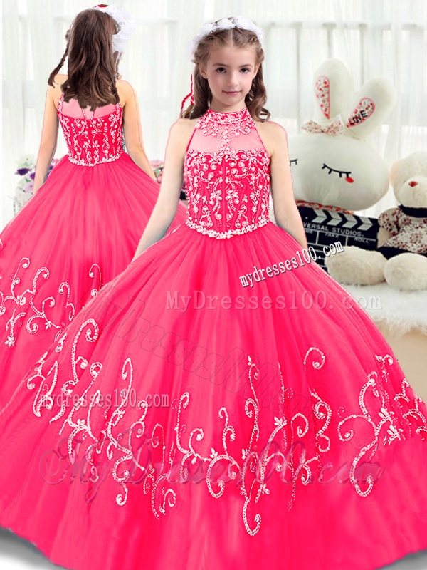 Lovely High Neck Mini Quinceanera Gowns in Hot Pink