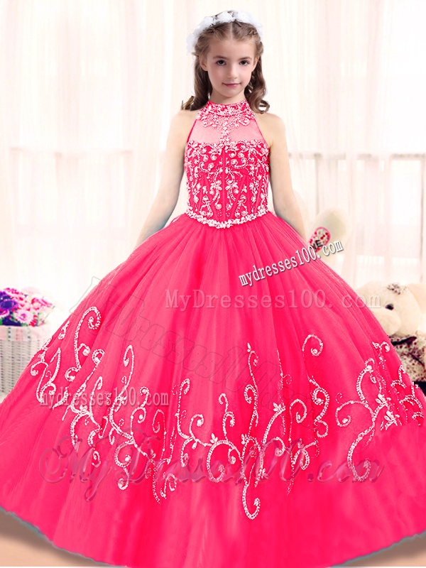 Lovely High Neck Mini Quinceanera Gowns in Hot Pink