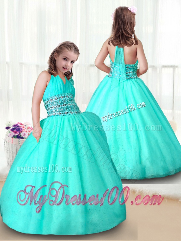 New Style Apple Green Little Girl Pageant Gowns with Beading
