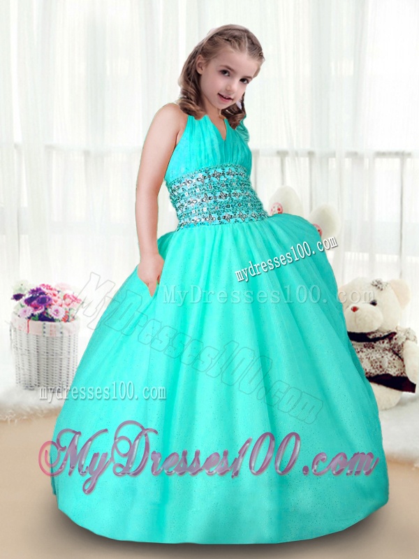 New Style Apple Green Little Girl Pageant Gowns with Beading