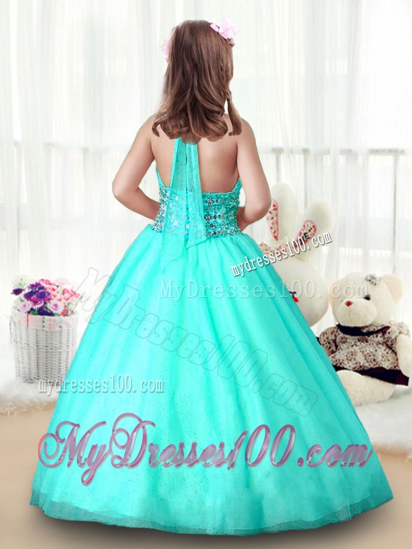 New Style Apple Green Little Girl Pageant Gowns with Beading