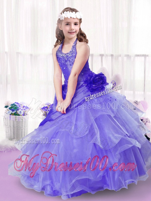 Popular Beading and Ruffles Little Girl Pageant Dresses in Lavender