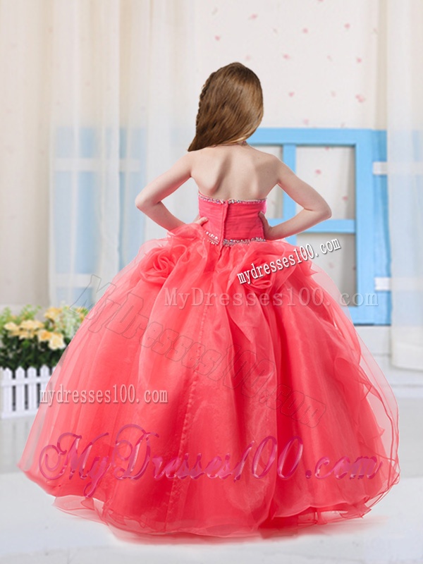 Pretty Halter Organza Beading Little Girl Pageant Dress in Coral Red