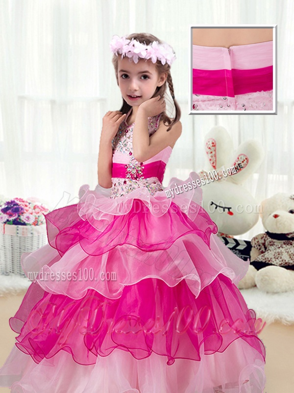 Pretty Halter Top Little Girl Pageant Dresses with Ruffled Layers