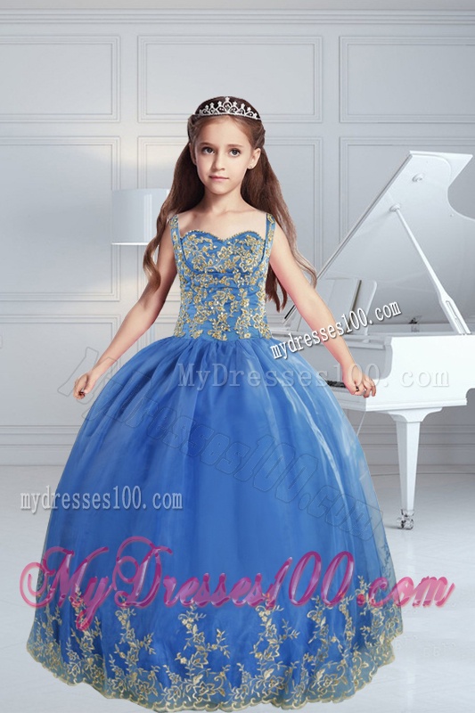 The Most Popular Straps Appliques 2016 Royal Blue Little Girl Pageant Dress