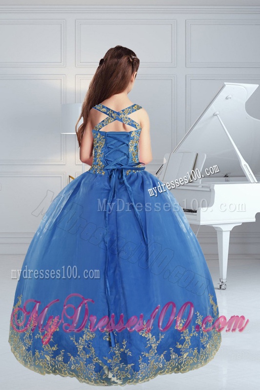 The Most Popular Straps Appliques 2016 Royal Blue Little Girl Pageant Dress