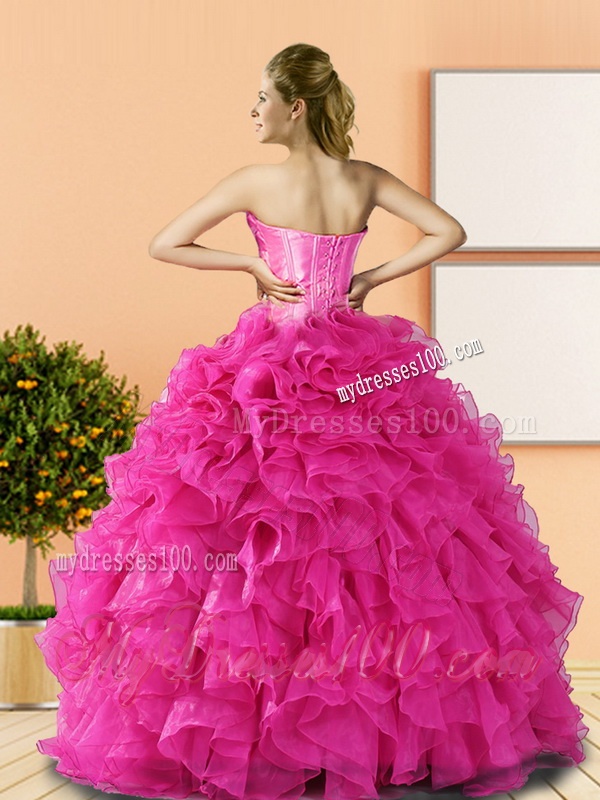 2016 Comfortable Beading and Ruffles Quinceanera Dresses in Hot Pink