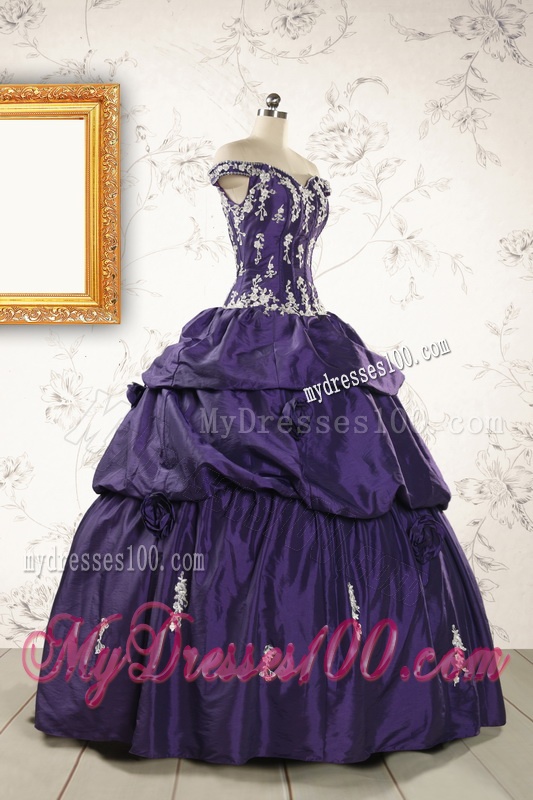 2016 Latest Off The Shoulder Appliques Quinceanera Dresses in Purple
