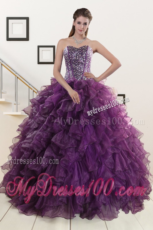 2016 New Style Purple Quinceanera Dresses with Beading and Ruffles