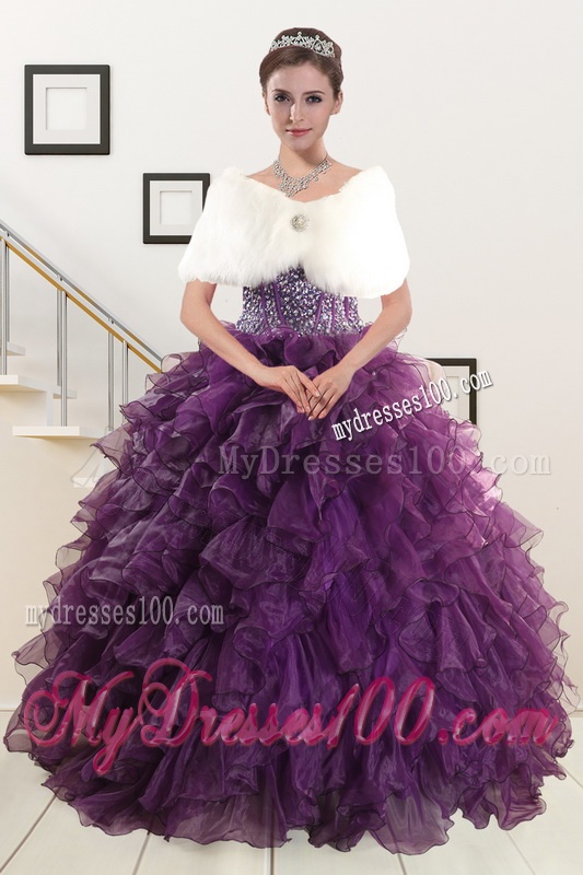 2016 New Style Purple Quinceanera Dresses with Beading and Ruffles