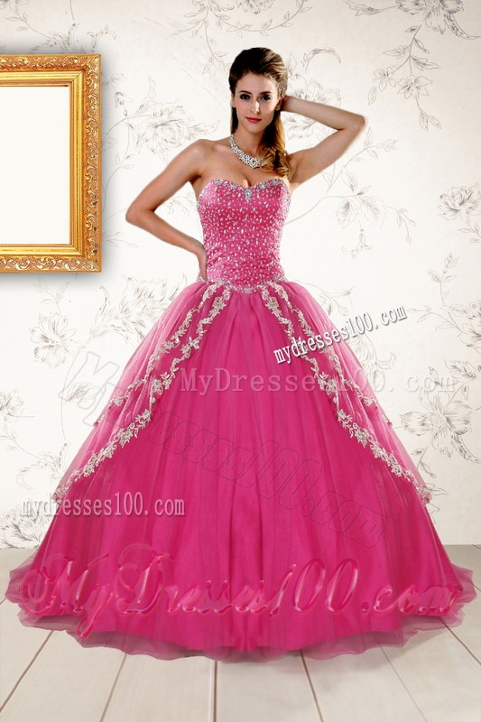 2016 Sweetheart Rose Pink Quinceanera Dresses with Sequins and Appliques