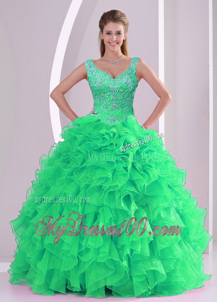 2016 Unique Spring Green Quinceanera Dresses with Beading and Ruffles