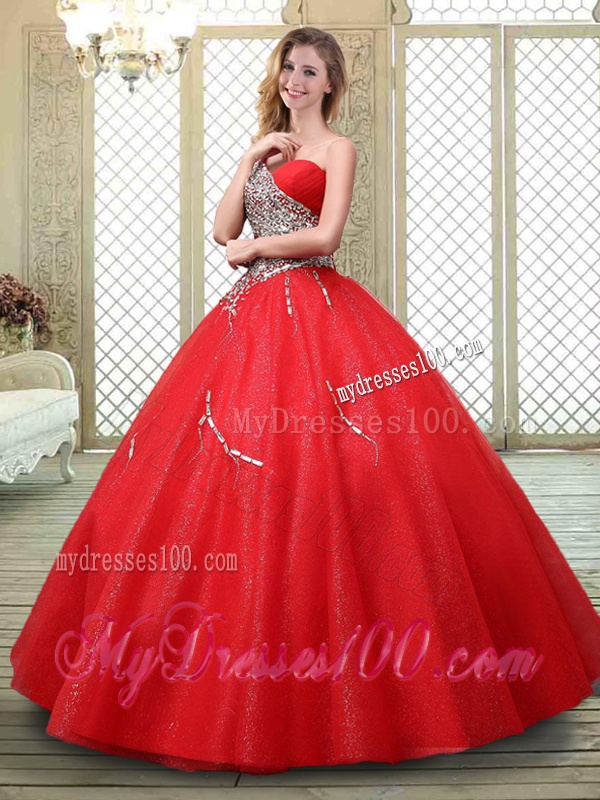 Classical One Shoulder Quinceanera Dresses with Beading in Red