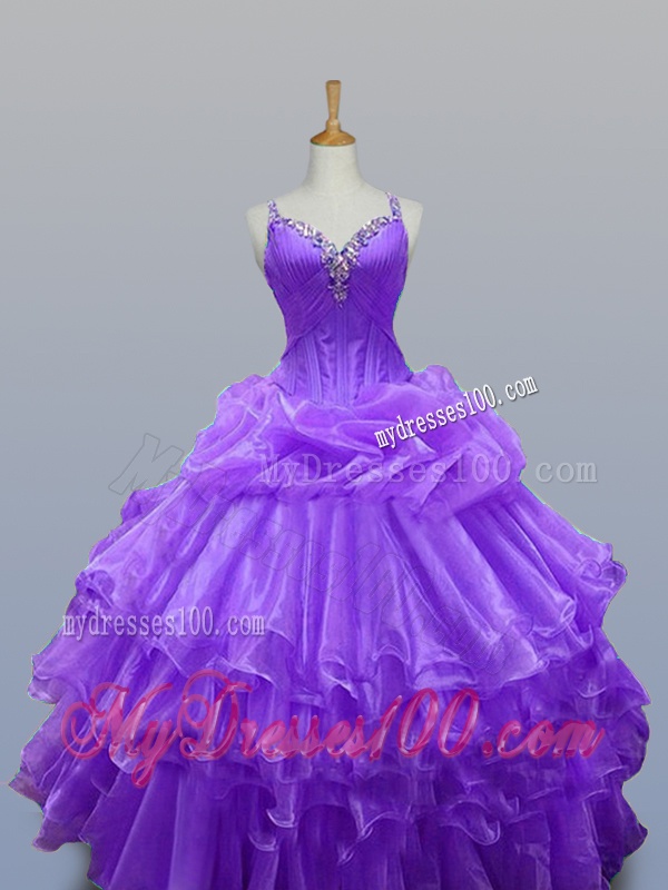 Feminine Straps Quinceanera Dresses with Beading and Ruffled Layers